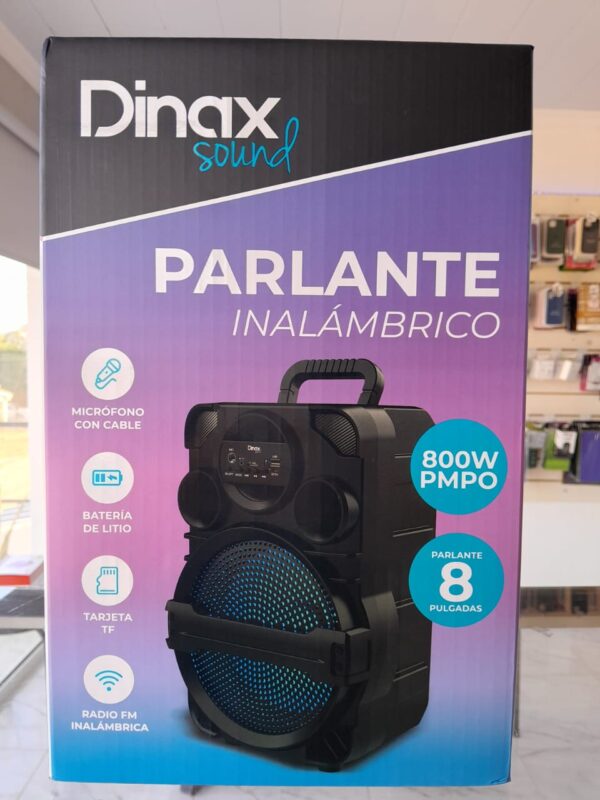 PARLANTE INALAMBRICO CON MICROFONO DINAX SOUND 8PULGADAS